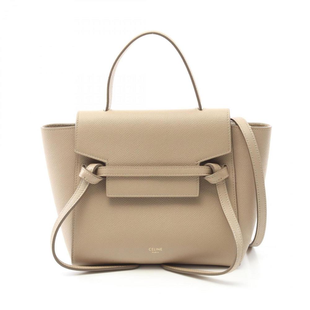 CELINE BELT NANO Belt Bag Nano Handbag Leather Women's Beige 189003 - Picture 2 of 10